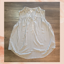 Load image into Gallery viewer, White &amp; Gray Striped Collared Sleeveless Blouse (Pre-Loved) XL
