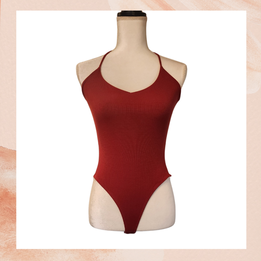 Windsor Red Ribbed Spaghetti Strap Thong Bodysuit (Pre-Loved) Medium