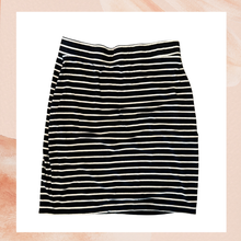 Load image into Gallery viewer, Yala Black &amp; White Striped Straight Pull-On Mini Pencil Skirt (Pre-Loved) Size Large
