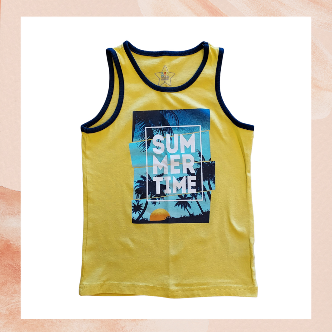 Yellow Summer Time Muscle Tank Top (Pre-Loved) 4 (Boy's)