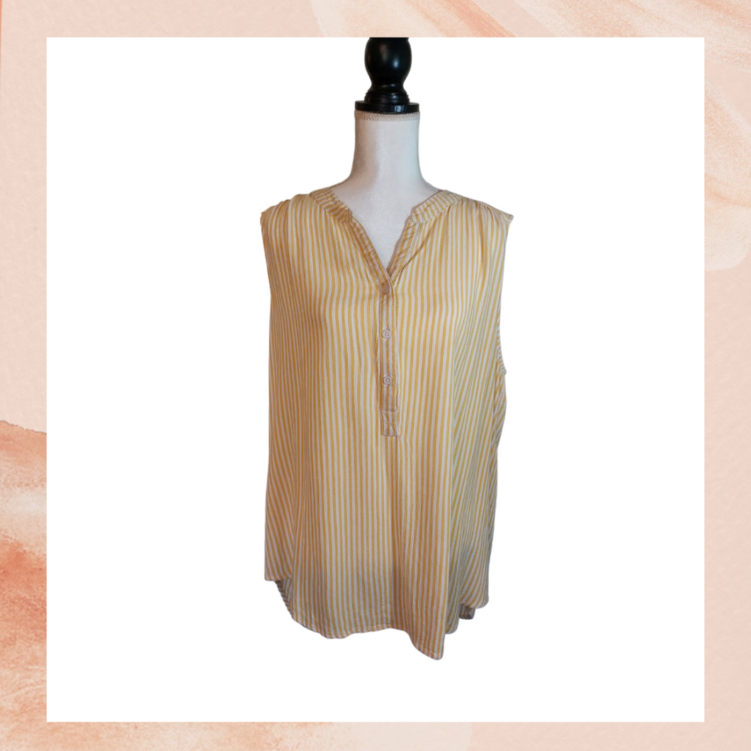 Yellow & White Striped Sleeveless Blouse (Pre-Loved) XL