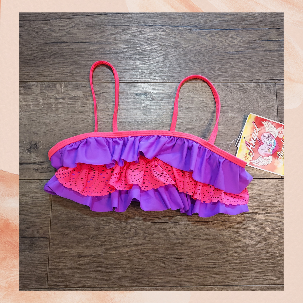 Angel Beach Purple Tiered Ruffle Bikini Top Girl's Size 16
