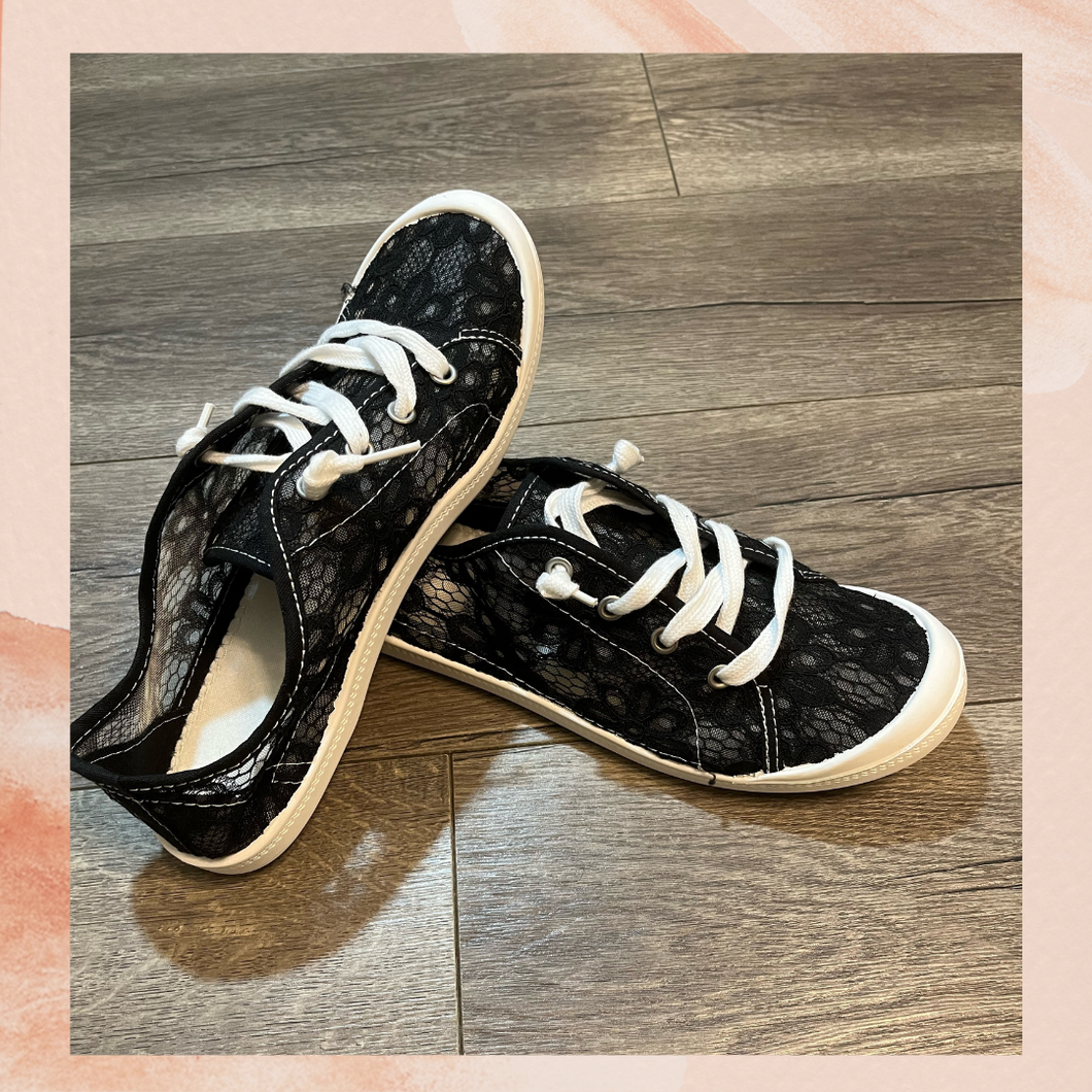 Black Lace Slip On Tennis Shoes NWOT Size 40