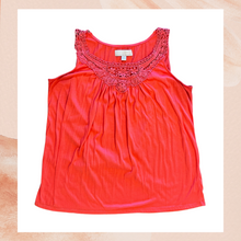 Load image into Gallery viewer, Coral Crochet Lace Trim Scoop Neck Tank Top (Pre-Loved) Size XL
