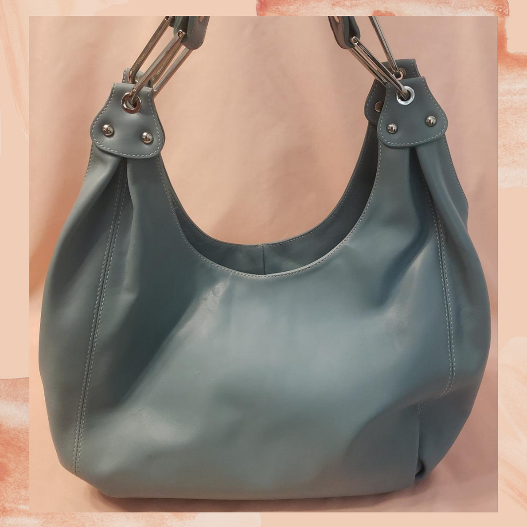 Cosette Italian Leather Slouchy Hobo Bag Steel Blue (Pre-Loved)