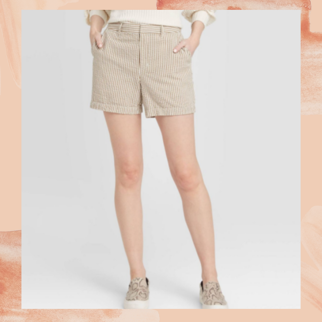 Cream Brown Striped Chino Shorts 16