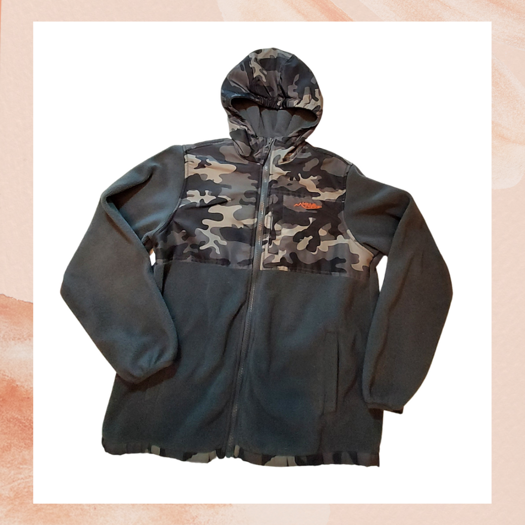 Dark Gray Camo Fleece Full Zip Jacket Hoodie (Pre-Loved) Boys Medium 10-12