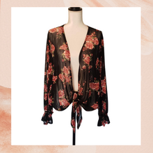 Load image into Gallery viewer, Floral Sheer Front-Tie Cover-Up XL

