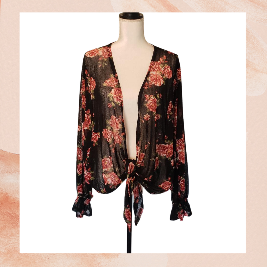 Floral Sheer Front-Tie Cover-Up XL