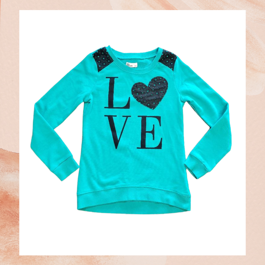 Girl's Teal Love Pullover Sweatshirt NWT Large