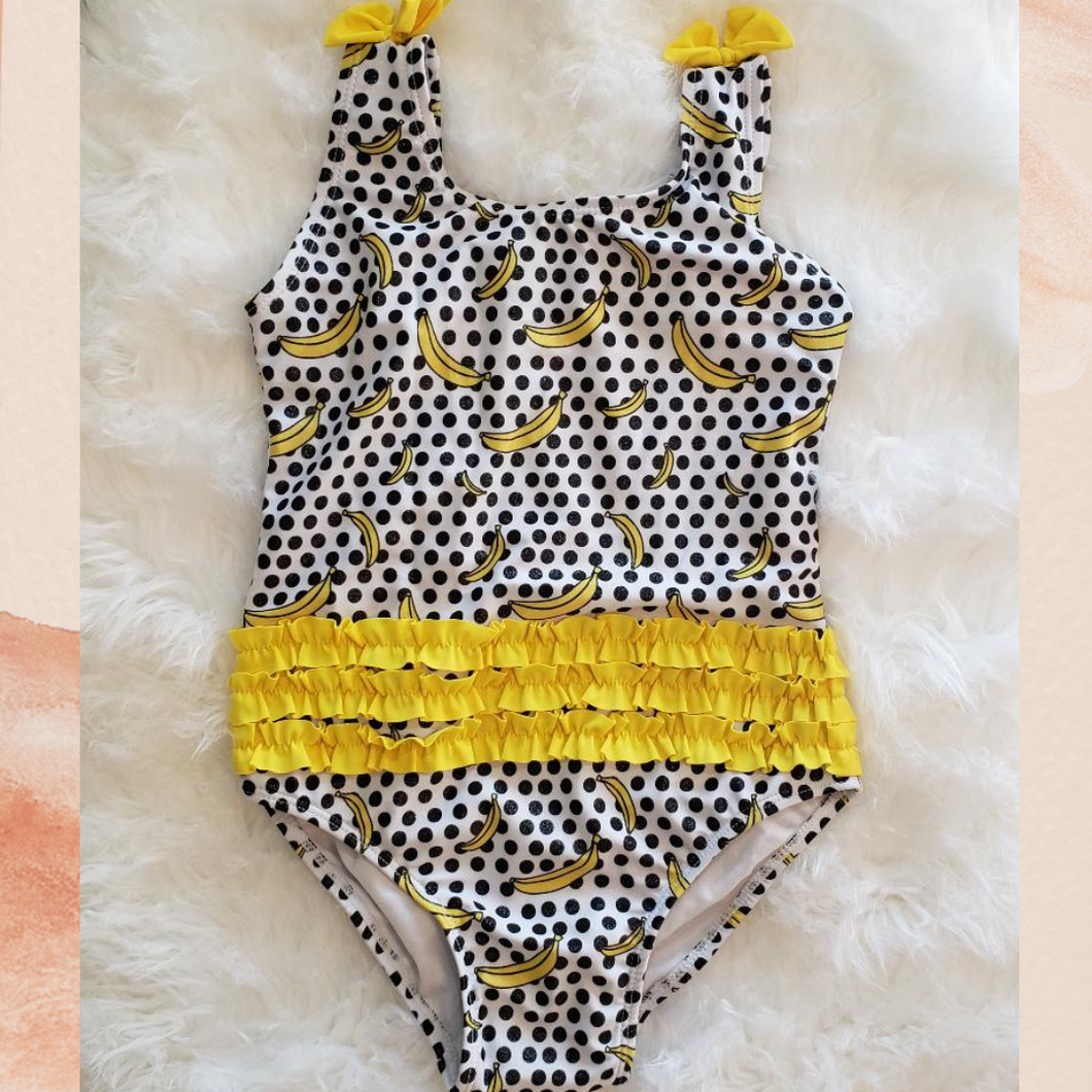 Girls Banana Polka Dot One Piece Swimsuit Size 6X