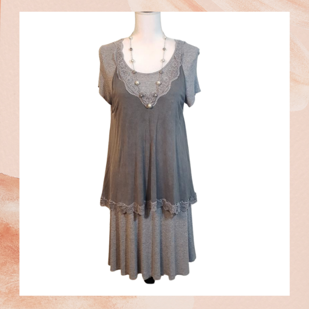 Gray Shirt Midi Dress & Tank Layered Outfit Large (Pre-Loved)