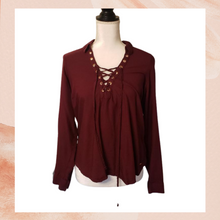 Load image into Gallery viewer, Guess Burgundy Lace-Up Blouse Large (Pre-Loved)
