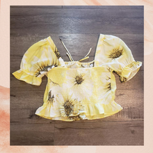 Load image into Gallery viewer, H&amp;M Yellow Sunflower Smocked Top Medium (Pre-Loved)
