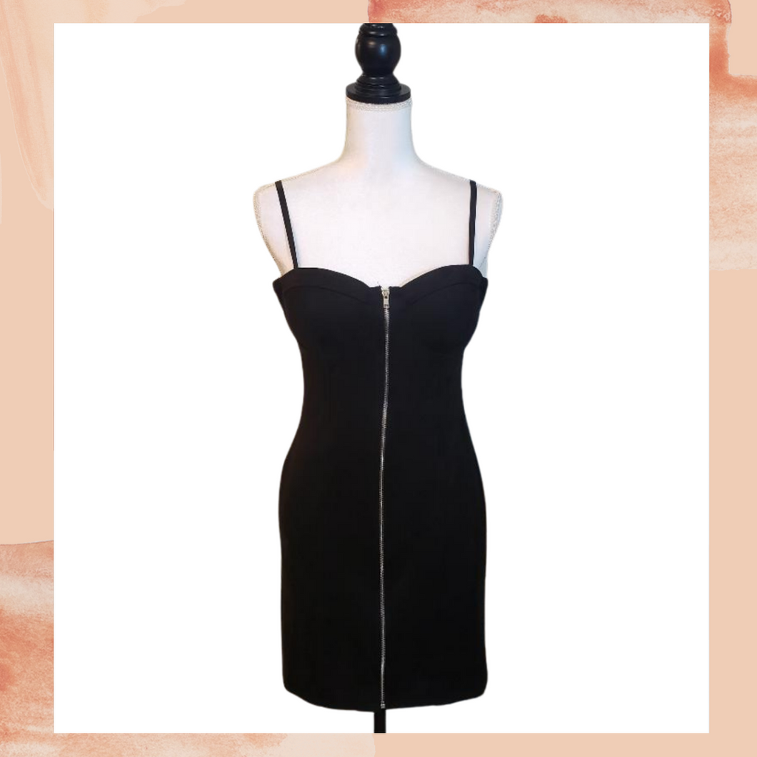 Haute Monde Black Zip Up Mini Dress Large (Pre-Loved)
