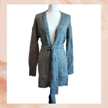 Load image into Gallery viewer, Heathered Gray Open Front Waist-Tie Cardigan XS
