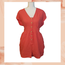 Load image into Gallery viewer, Hot Coral Red Button-Up Romper Large
