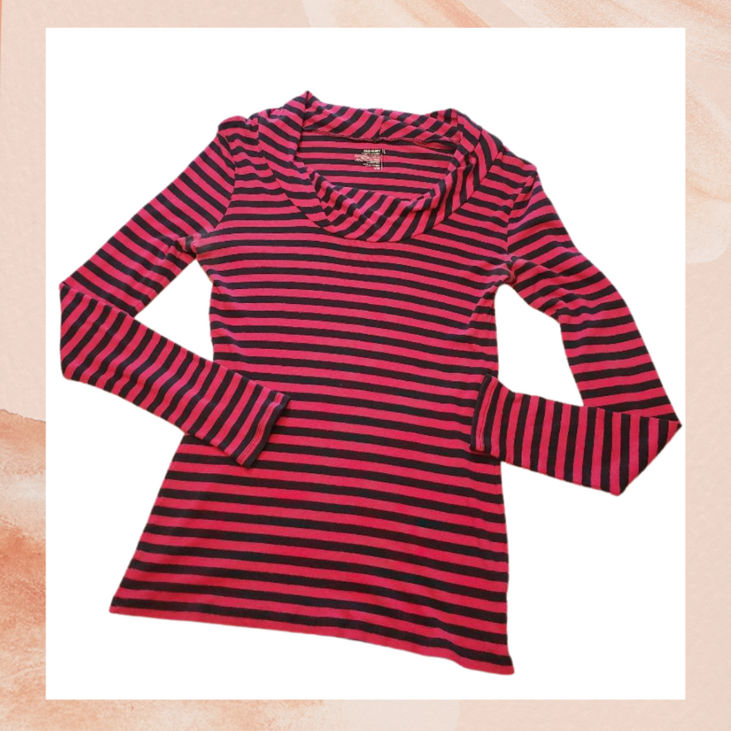 Hot Pink Striped Knit Long Sleeve Large (Pre-Loved)