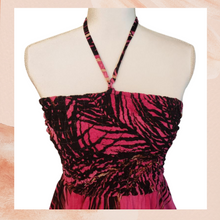 Carregue a imagem no visualizador da Galeria, Hot Pink Tropical Print Smocked Halter Tie Dress/Top One Size (Pre-Loved)

