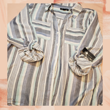 Load image into Gallery viewer, INC Pastel Blue Striped Button-Down Blouse 1X
