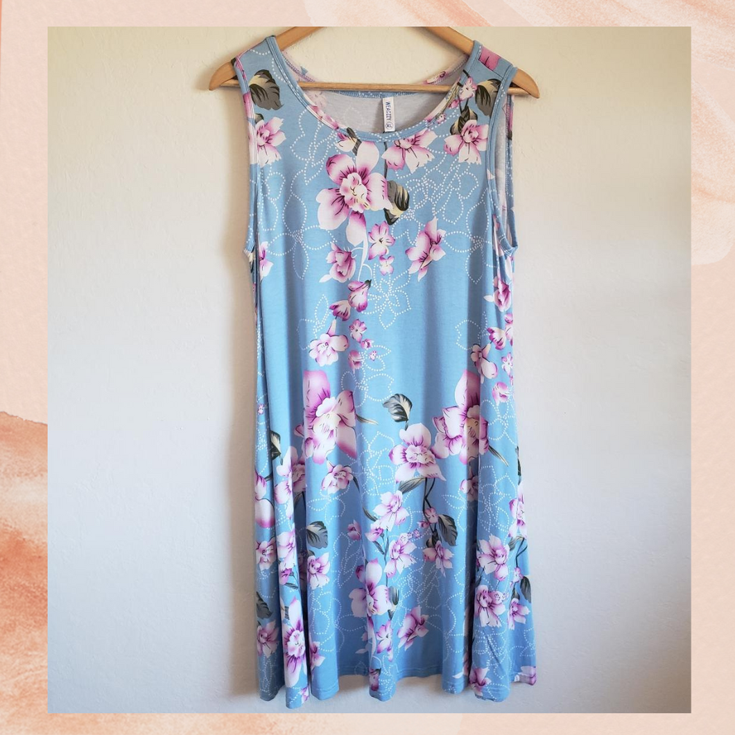 NWOT Light Blue Floral Print Tank Dress Size XL