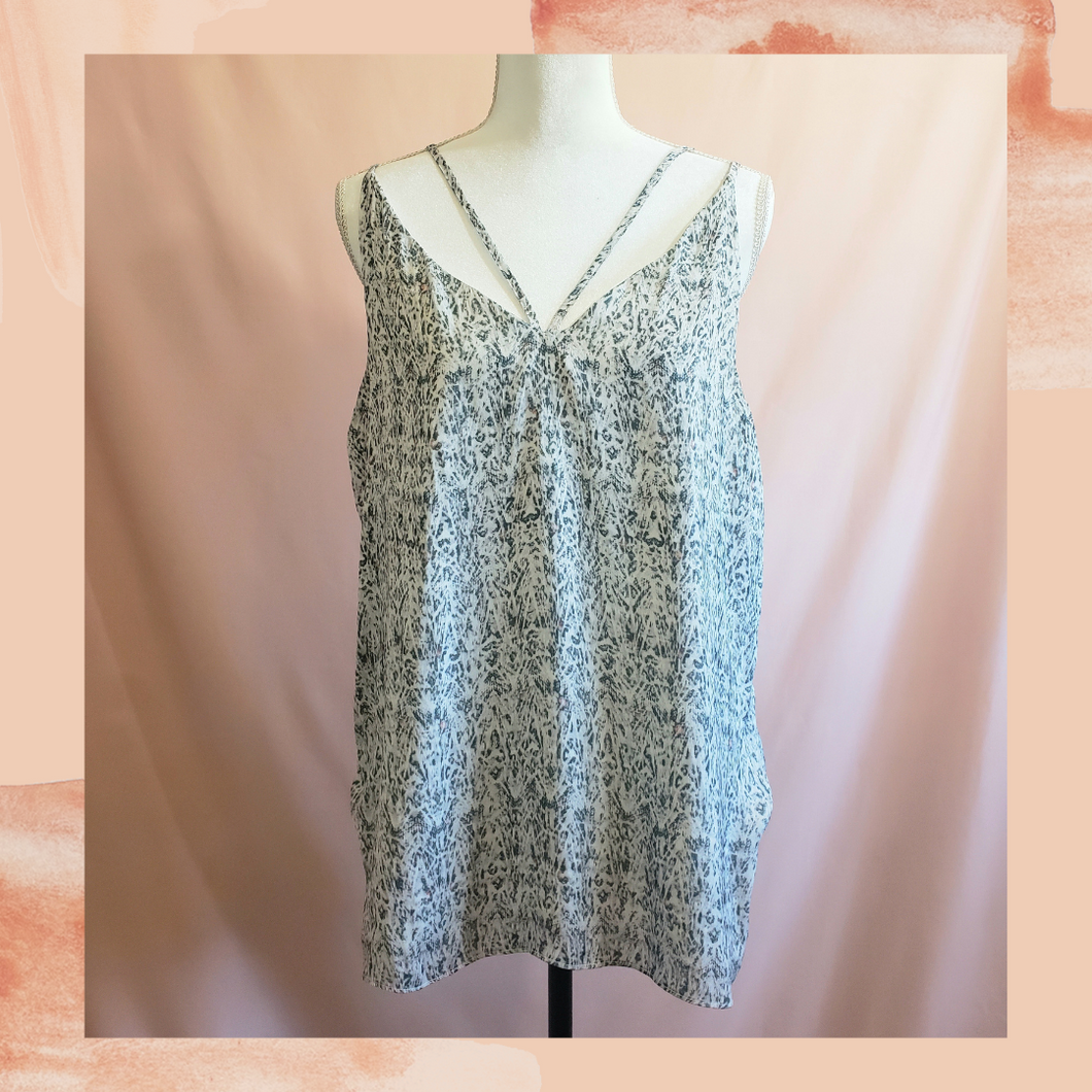 Light Blue and White Multi Print High Low Tank Top Large (Pre-Loved)