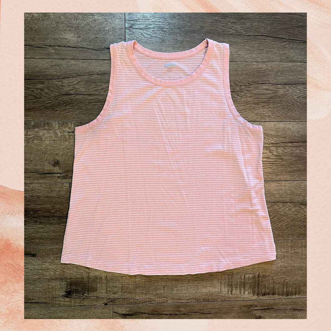 Light Pink & White Striped Casual Tank Top (Pre-Loved) XXL