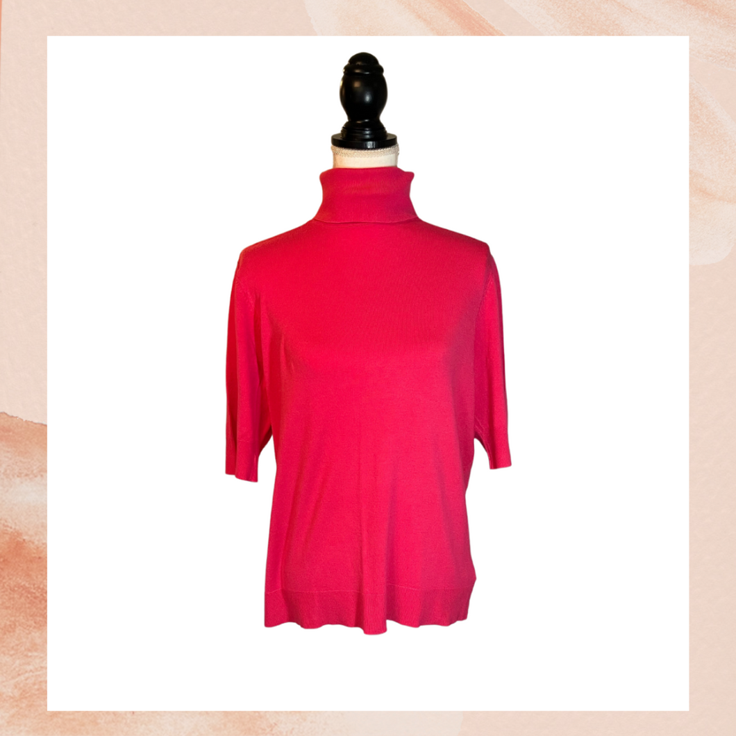 Liz Claiborne Hot Pink Turtleneck Elbow Sleeve Shirt (Pre-Loved) XL