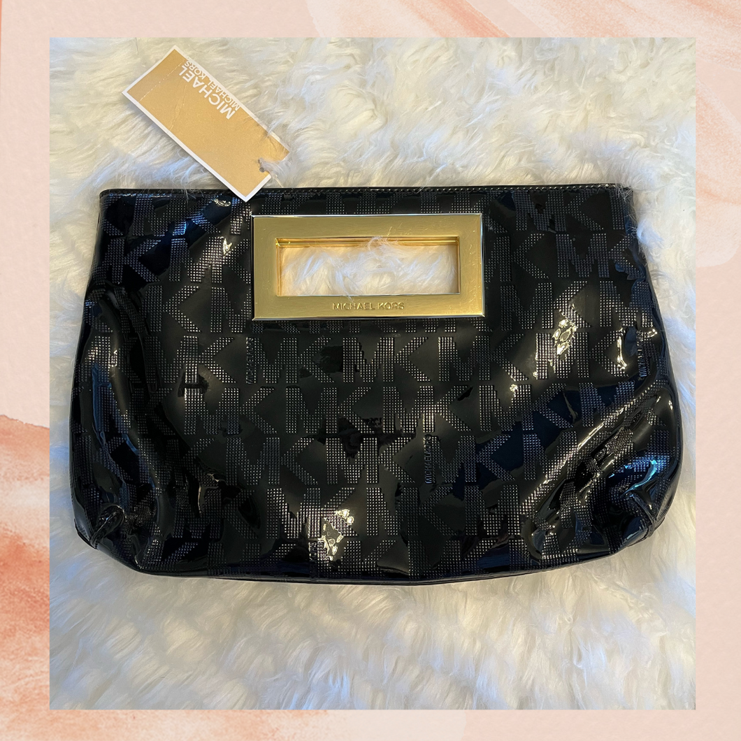 Michael Kors Black Patent Leather Large Clutch NWT