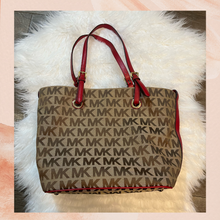 Load image into Gallery viewer, Michael Kors Gold Tan Red Signature Tote Bag (Pre-loved) Large
