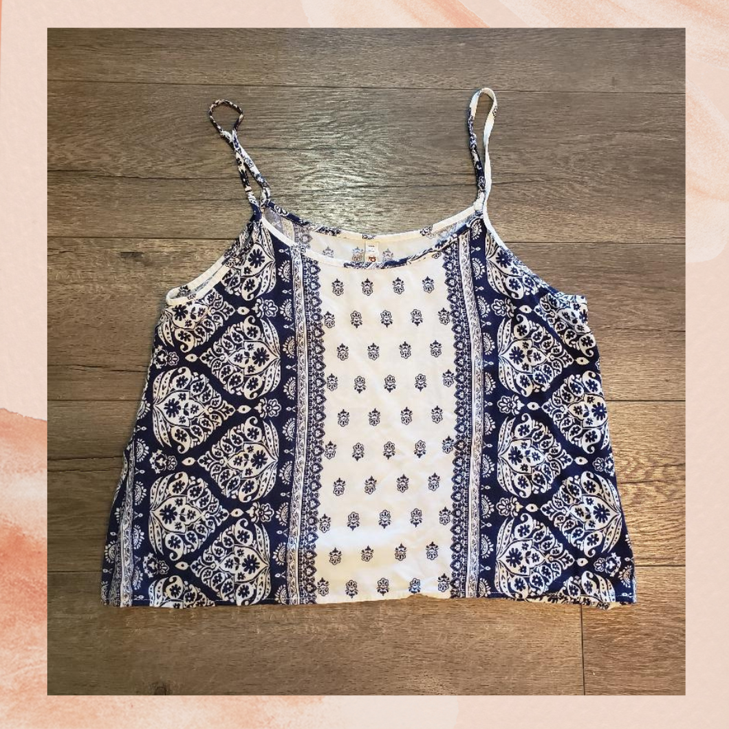 Mudd Navy & White Bandana Print Cropped Tank (Pre-Loved) Large