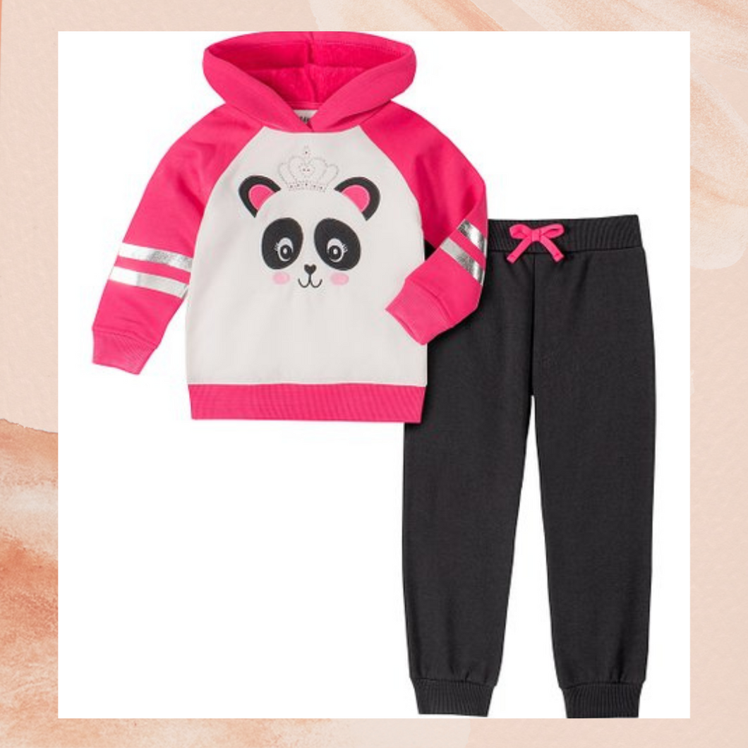 Pink Panda Princess Pullover & Black Joggers Outfit 2T