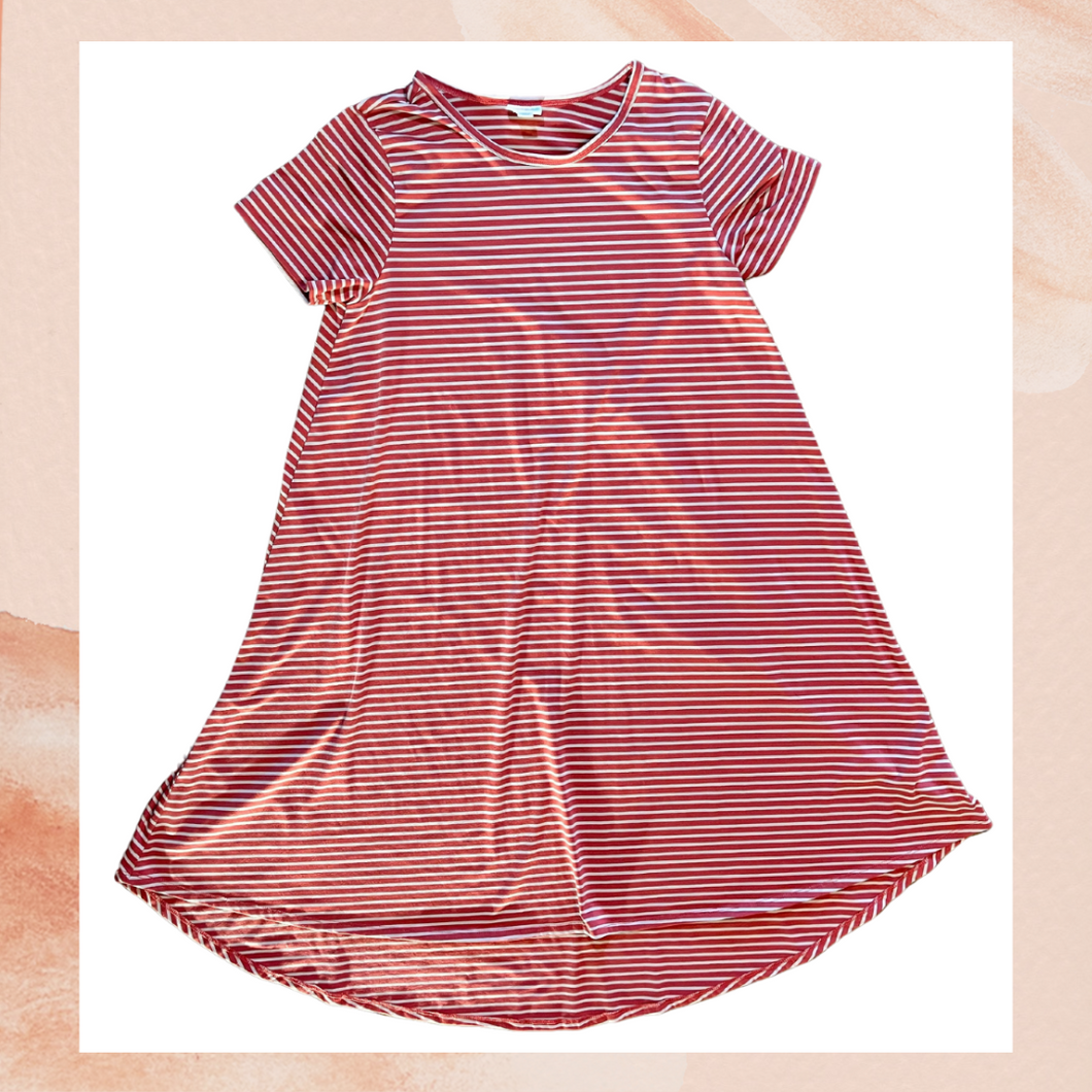 Pink & Gray Striped T-Shirt Midi Dress (Pre-Loved) Size Medium