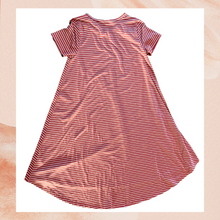 Load image into Gallery viewer, Pink &amp; Gray Striped T-Shirt Midi Dress (Pre-Loved) Size Medium
