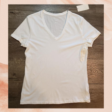Load image into Gallery viewer, Plain White V-Neck Soft Short Cuffed Sleeve Tee Size Small
