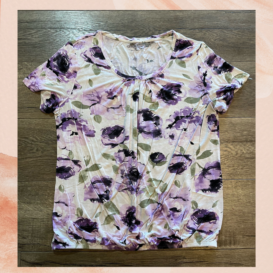 Purple Floral Print Short Sleeve Shirt (Pre-Loved) Medium