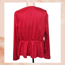 Load image into Gallery viewer, Red Cheetah Satin Wrap Front Blouse
