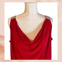 Load image into Gallery viewer, Red Cowl Neck Sleeveless Blouse with Rhinestone Embellishment (Pre-Loved) Size 1X
