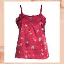 Load image into Gallery viewer, Red Floral Satin Eyelash Lace Cami

