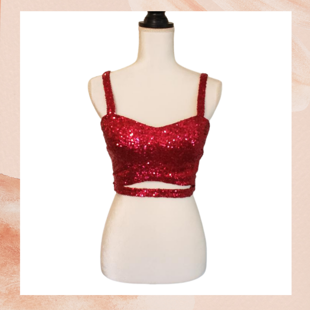 Red Sequin Sweetheart Bustier Medium (Pre-Loved)