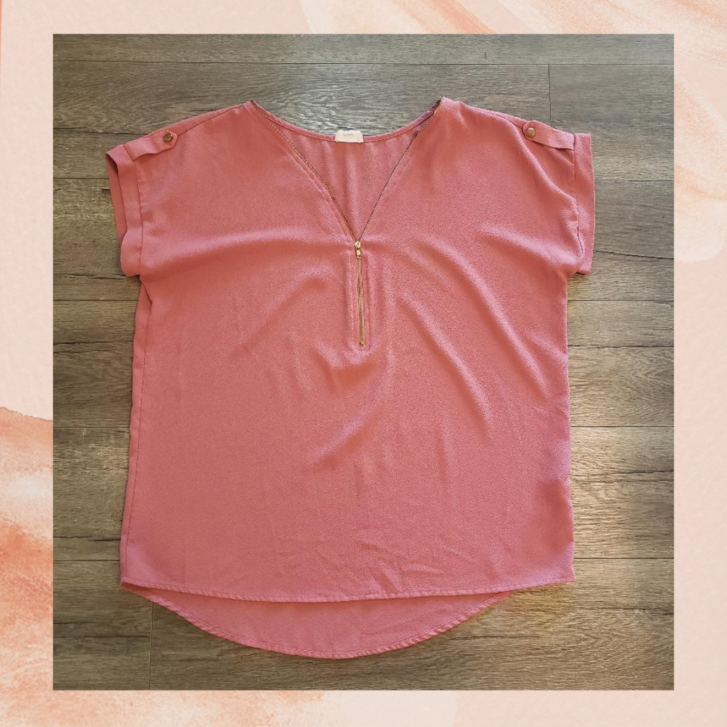 Rose Pink Textured Cap Sleeve Blouse (Pre-Loved) XL
