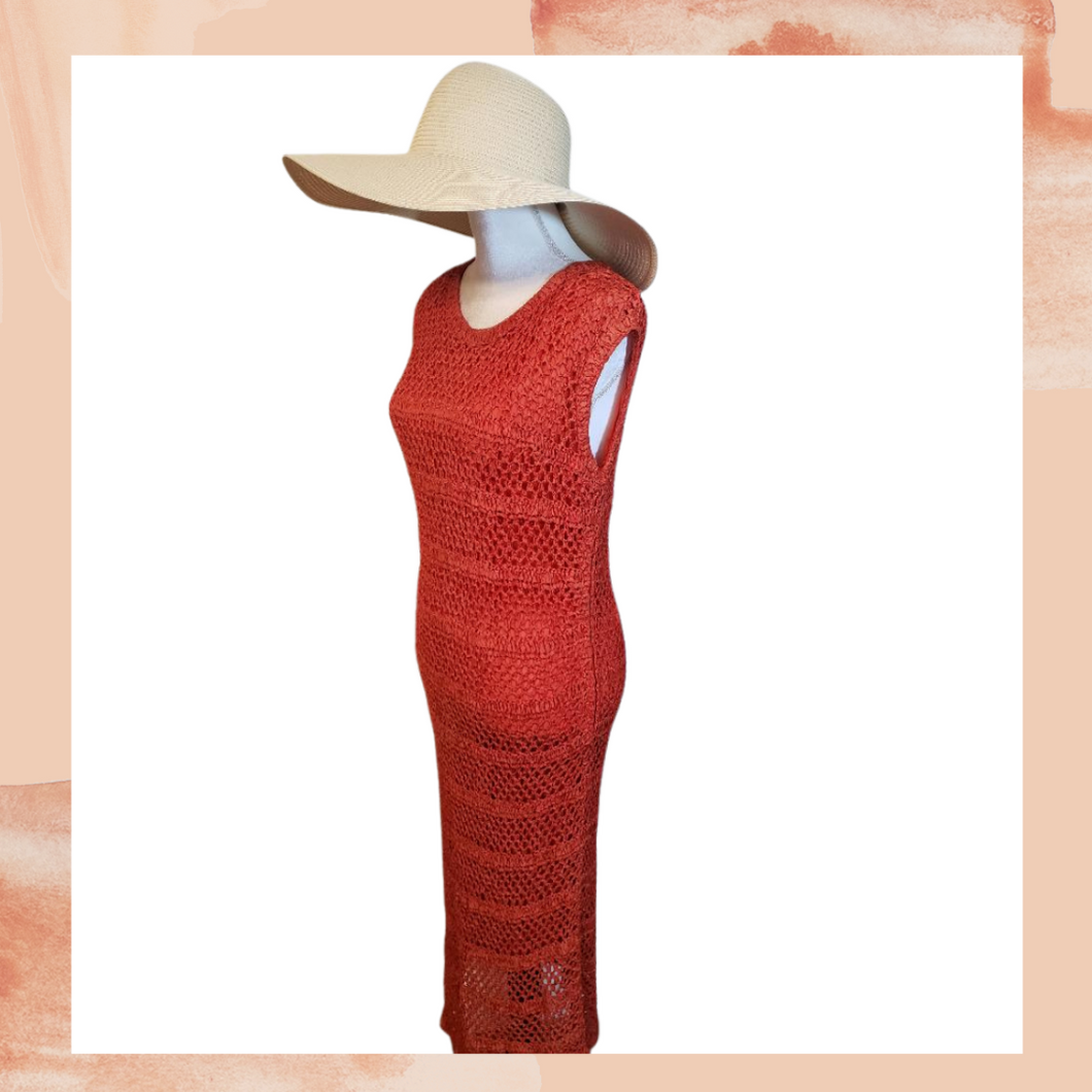 J. Mangnin Vintage Rust Crochet Net Shift Dress (Pre-Loved)