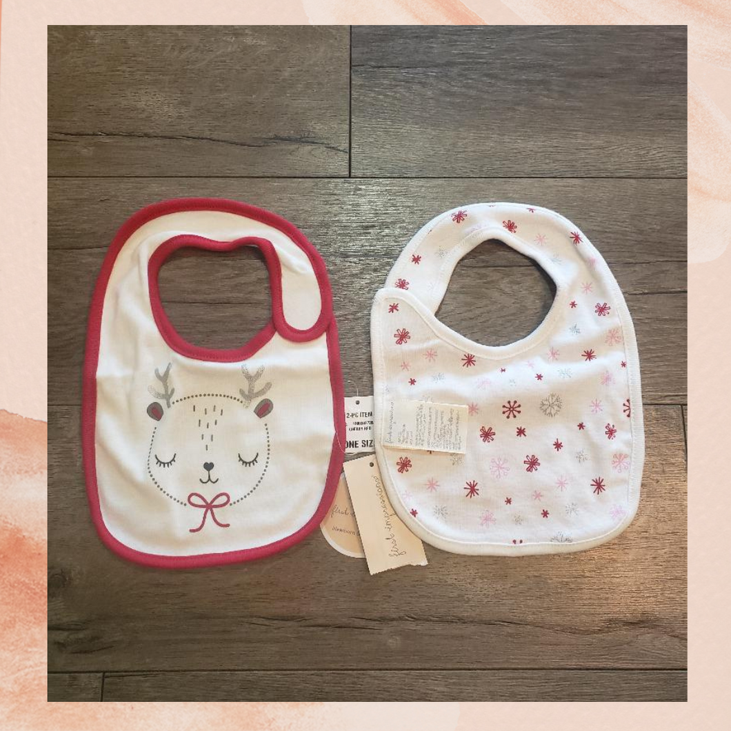 Set of 2 Red Holiday Reversible Bibs One Size
