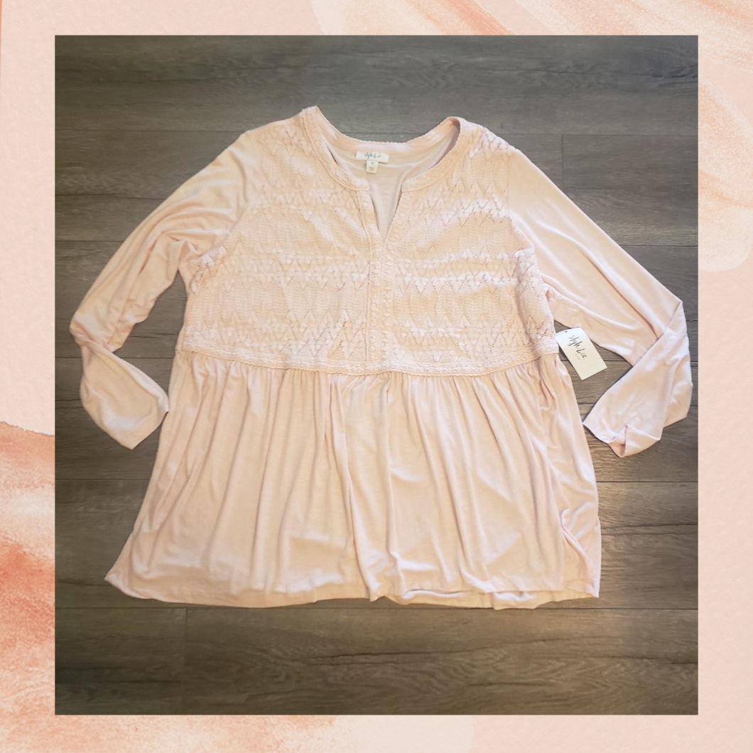 Soft Pink Relaxed Flowy Tee 1X