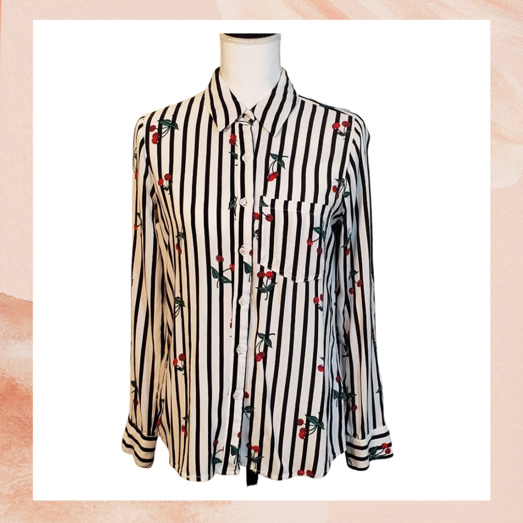 Stripes & Cherries Button Down Shirt Medium (Pre-Loved)