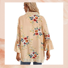 Load image into Gallery viewer, Tan Floral Summer Bell Sleeve Kimono XL
