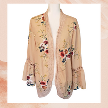 Load image into Gallery viewer, Tan Floral Summer Bell Sleeve Kimono XL
