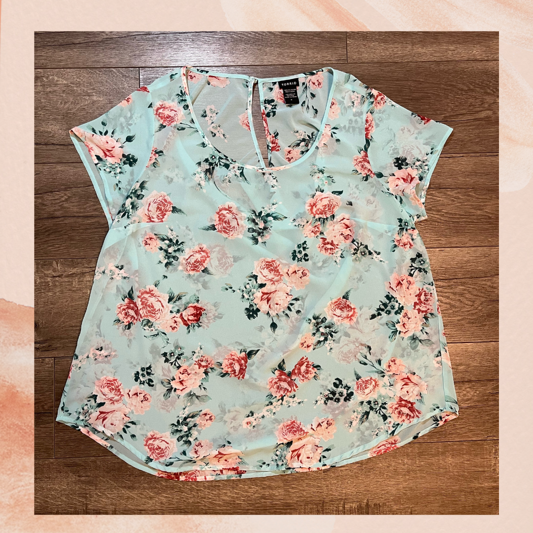 Torrid Sheer Mint Floral Blouse (Pre-Loved) Size 0