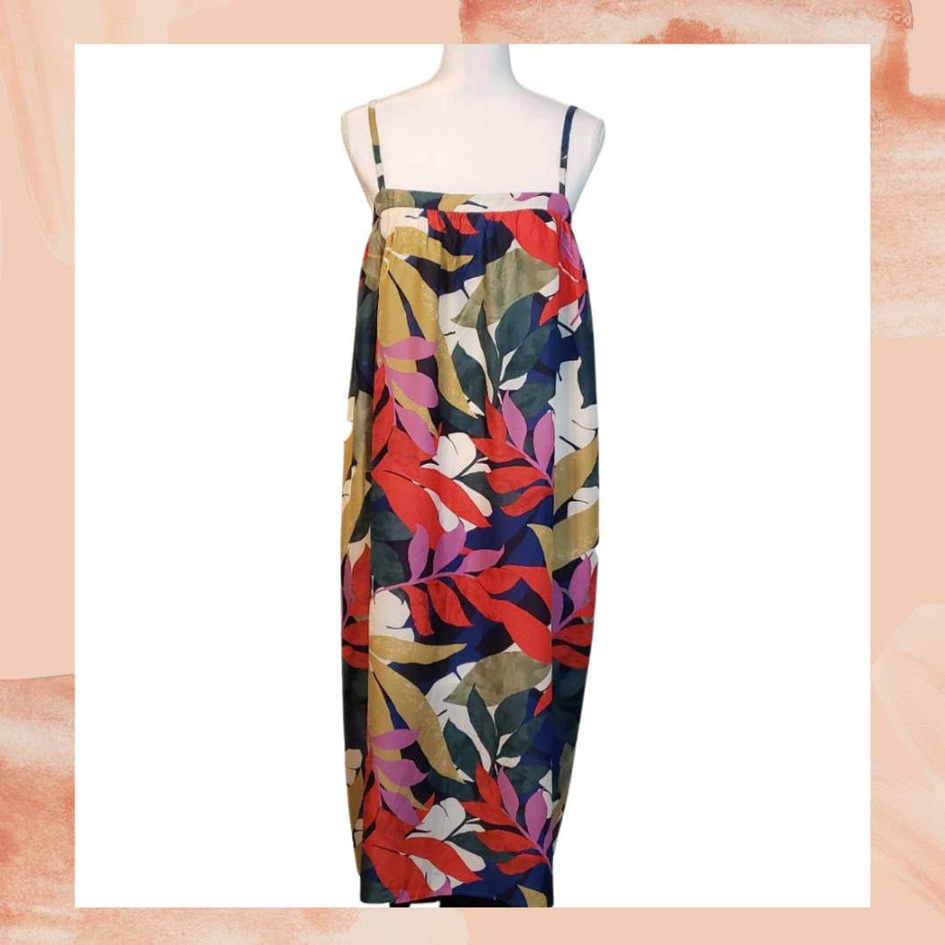 Tropical Print Sleeveless Maxi Dress Large