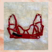 Load image into Gallery viewer, Victoria&#39;s Secret Red Satin Balconet Strappy Cut-Out Bra Size Large
